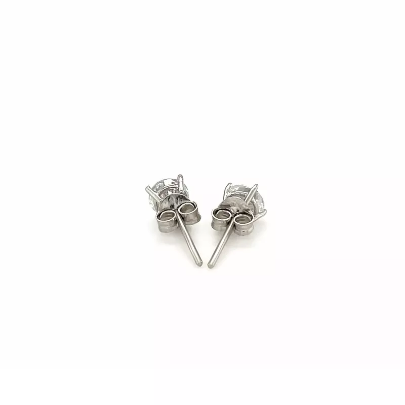 Sterling Silver Stud Earrings with White Hue Faceted Cubic Zirconia