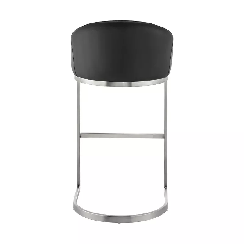 Atherik Counter Stool in Brushed Stainless Steel with Black Faux Leather