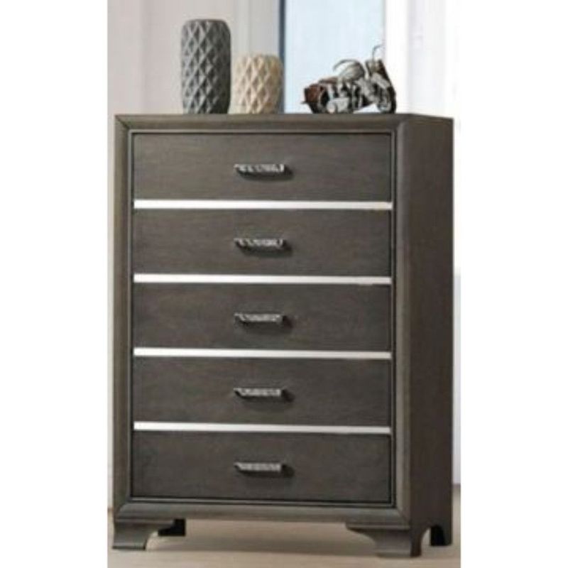 Wooden Five Drawer Chest With Bracket Legs, Gray