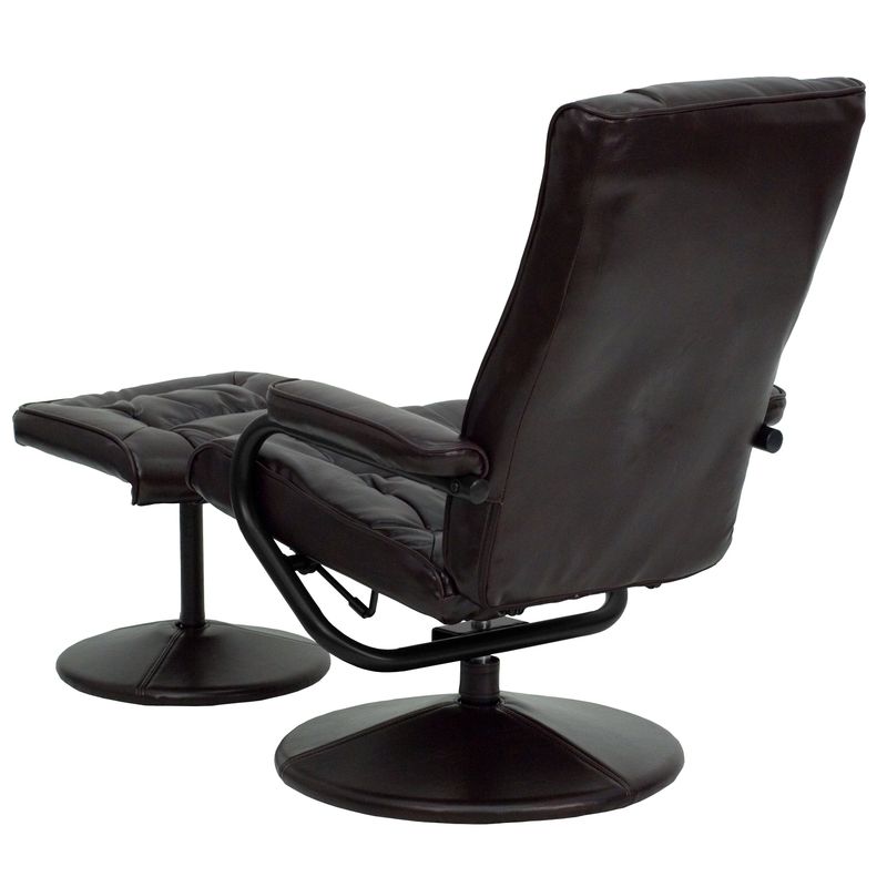 Contemporary Multi-Position Recliner and Ottoman with Wrapped Base - Black Faux Leather