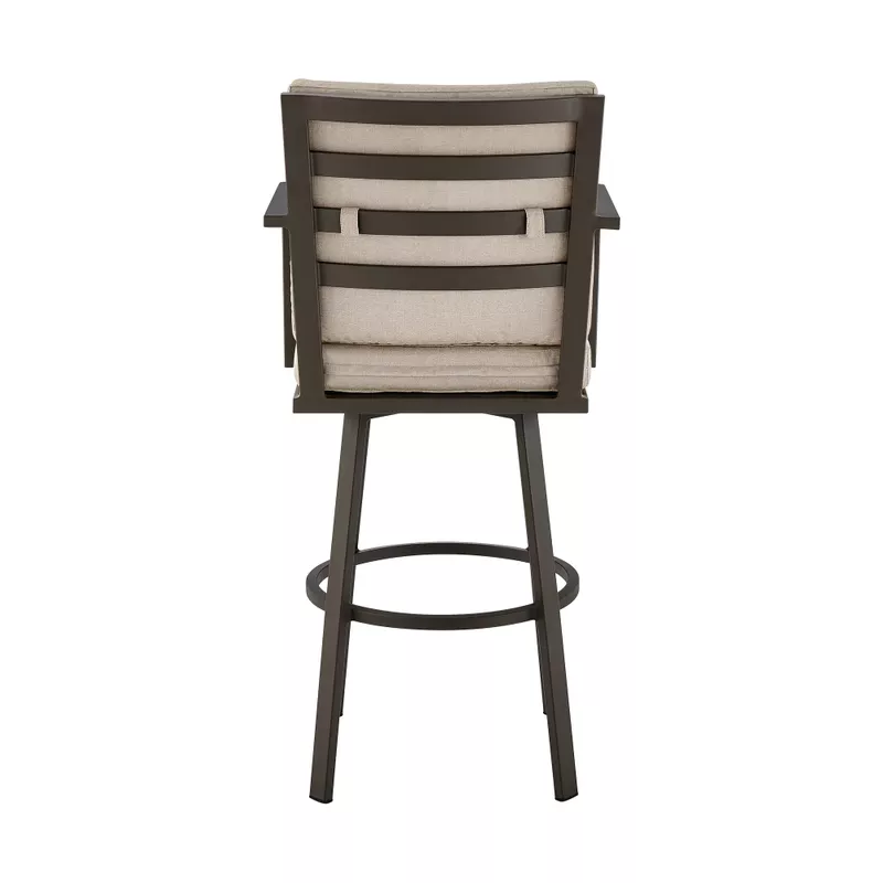 Don 30" Outdoor Patio Bar Stool in Brown Aluminum with Brown Cushions