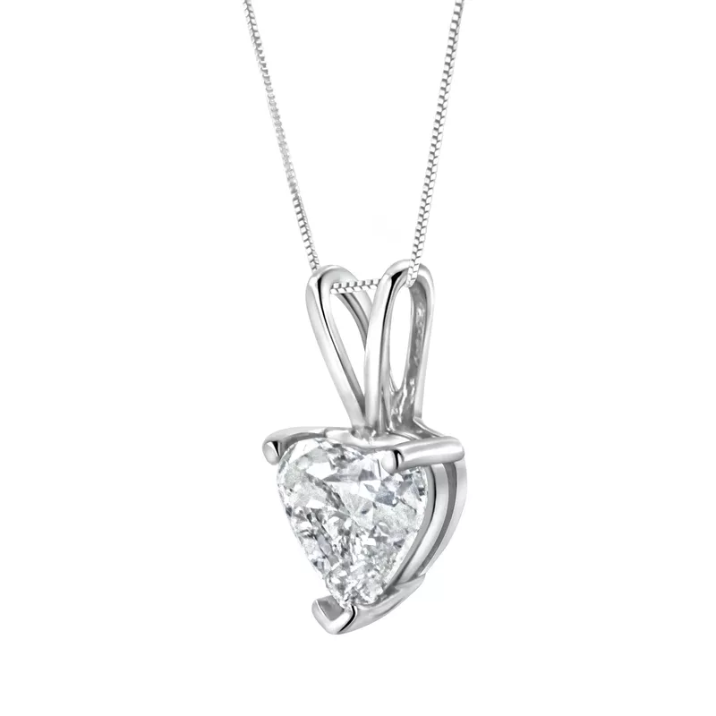 14K White Gold 1/4 Cttw 3-Prong Set Heart Shaped Solitaire Lab Grown Diamond 18" Pendant Necklace (F-G Color, VS2-SI1 Clarity)