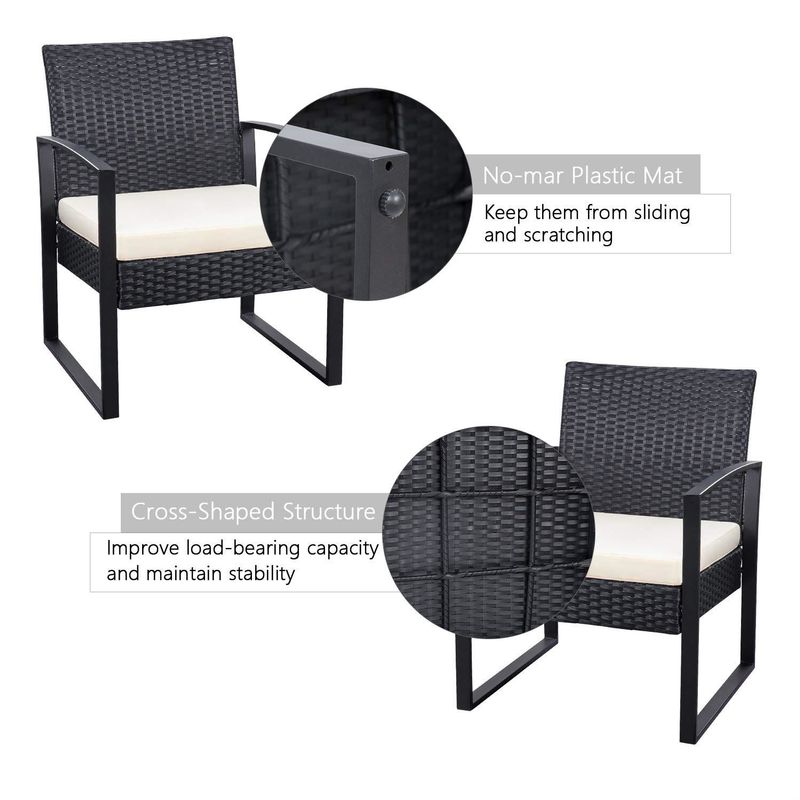 Homall 3 Pieces Patio Set Outdoor Wicker Patio Furniture Sets Modern Bistro Set Rattan Chair Conversation Sets - White