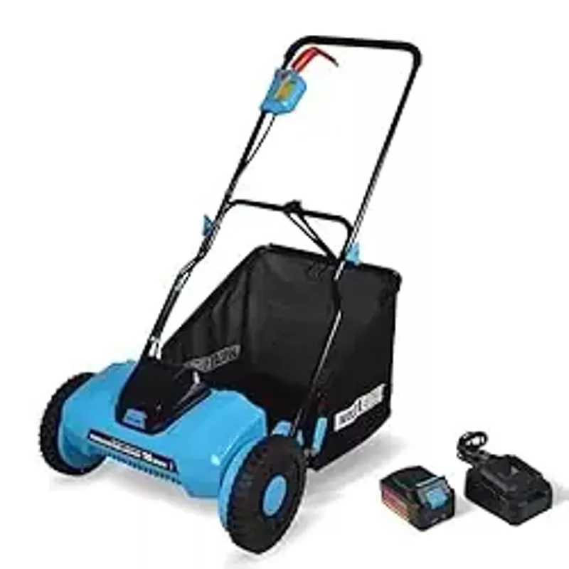Wild Edge Reel Mower, 16-Inch 20-Volt Lithium-Ion Cordless Electric Reel Lawn Mower Kit, 4.0 Ah High-Capacity Battery and Desktop Charger Included
