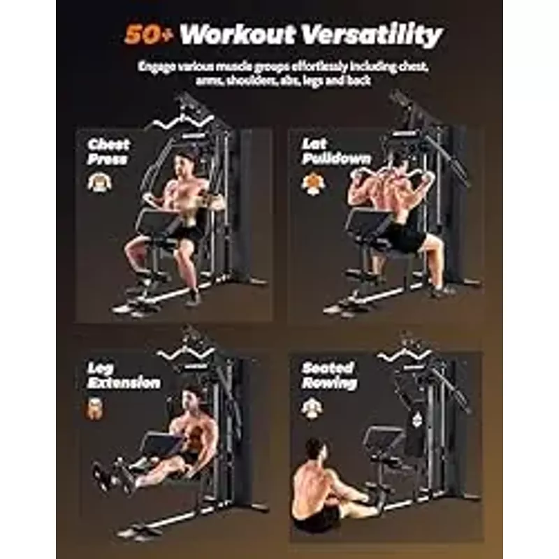 Home Gym, Multifunctional Gym Equipment, Home Gym Station with 154LBS Weight Stack, Workout Equipment for Full Body Traning with Pulley System