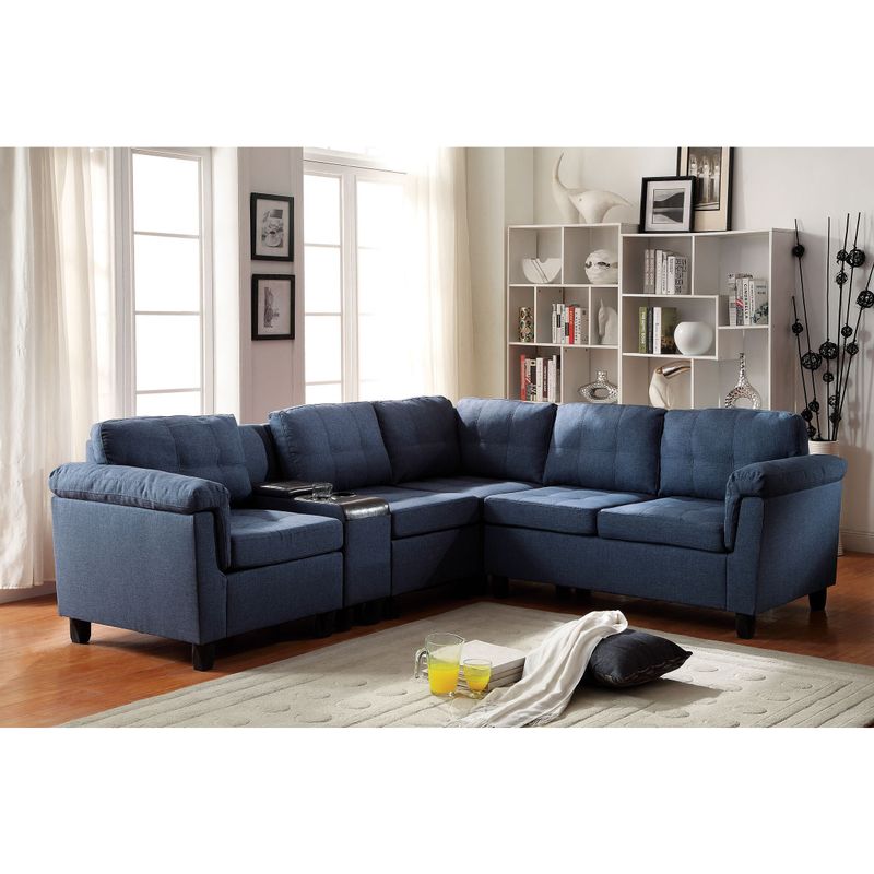 Cleavon Sectional Sofa with Console, Linen - Blue