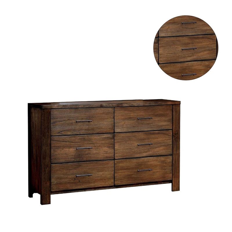 6 Drawers Wooden Dresser, Antique Oak - Antique Oak