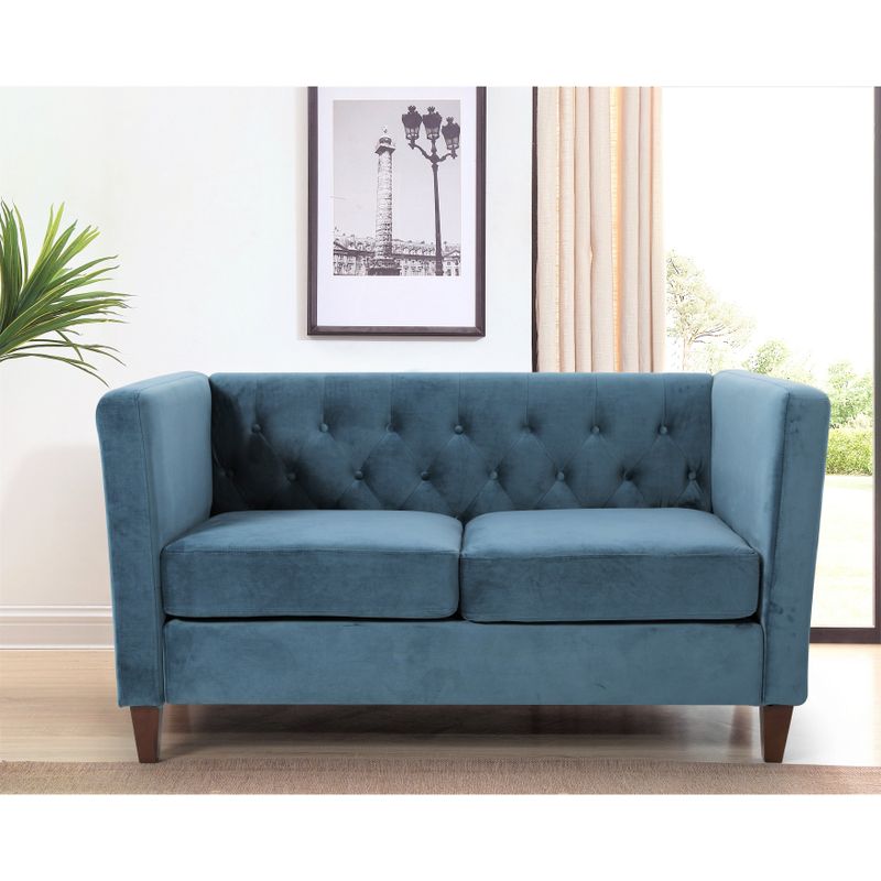 Lisette Velvet 2PCs Living Room Set Sofa & Loveseat - Prussian Blue
