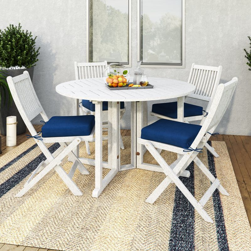 CorLiving Miramar Natural Hardwood Outdoor Folding Dining Set, 5pc - White