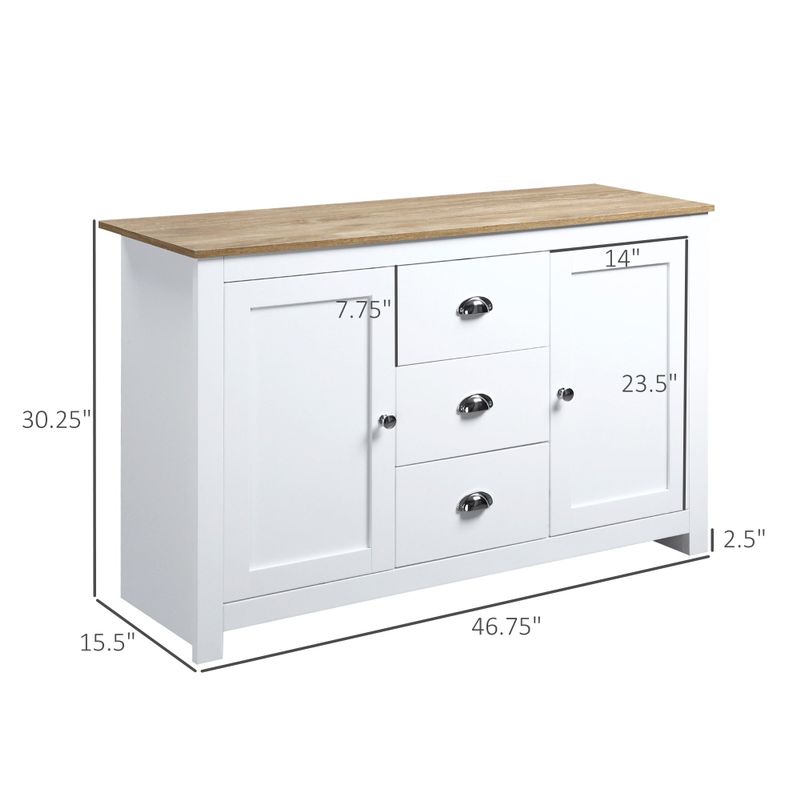 HOMCOM Kitchen Storage Sideboard with Adjustable Shelves, Dining Buffet Server Cabinet with 3 Drawers - White