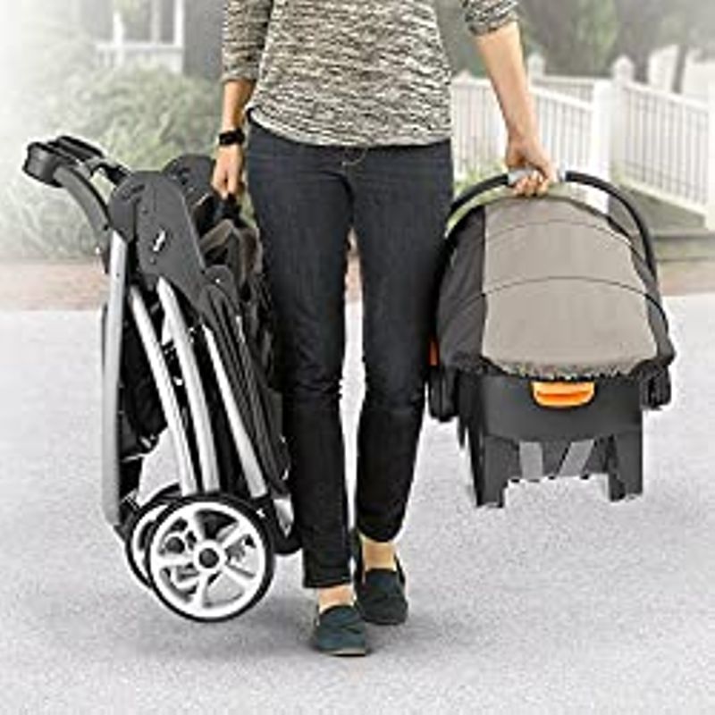 Chicco Viaro Quick-Fold Travel System, Includes Infant Car Seat and Base, Stroller and Car Seat Combo, Baby Travel Gear, Black/Black