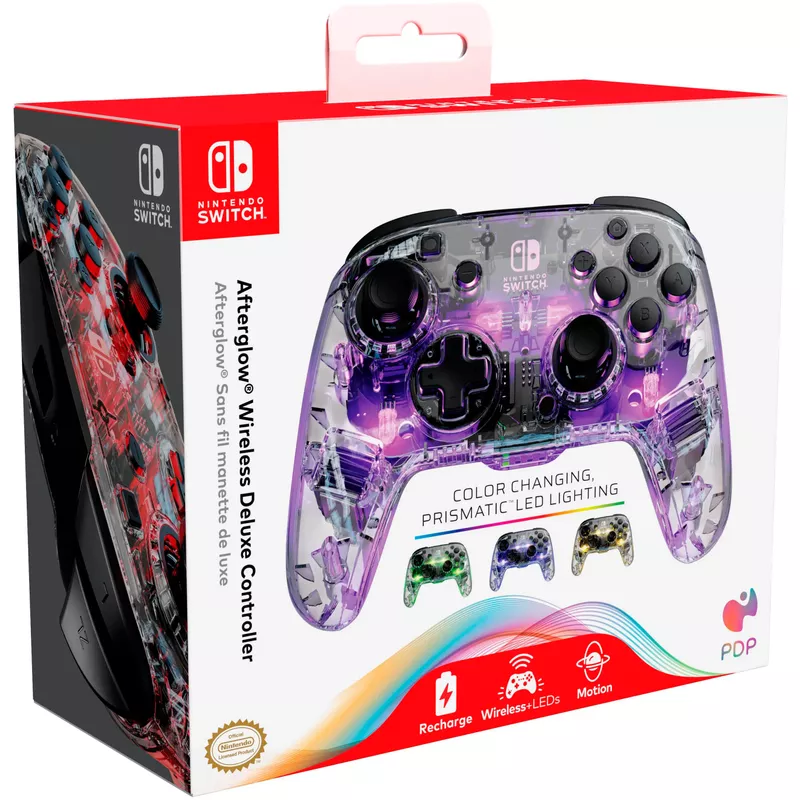 PDP - Afterglow LED Wireless Deluxe Gaming Controller: Multicolor - Nintendo Switch - Transparent