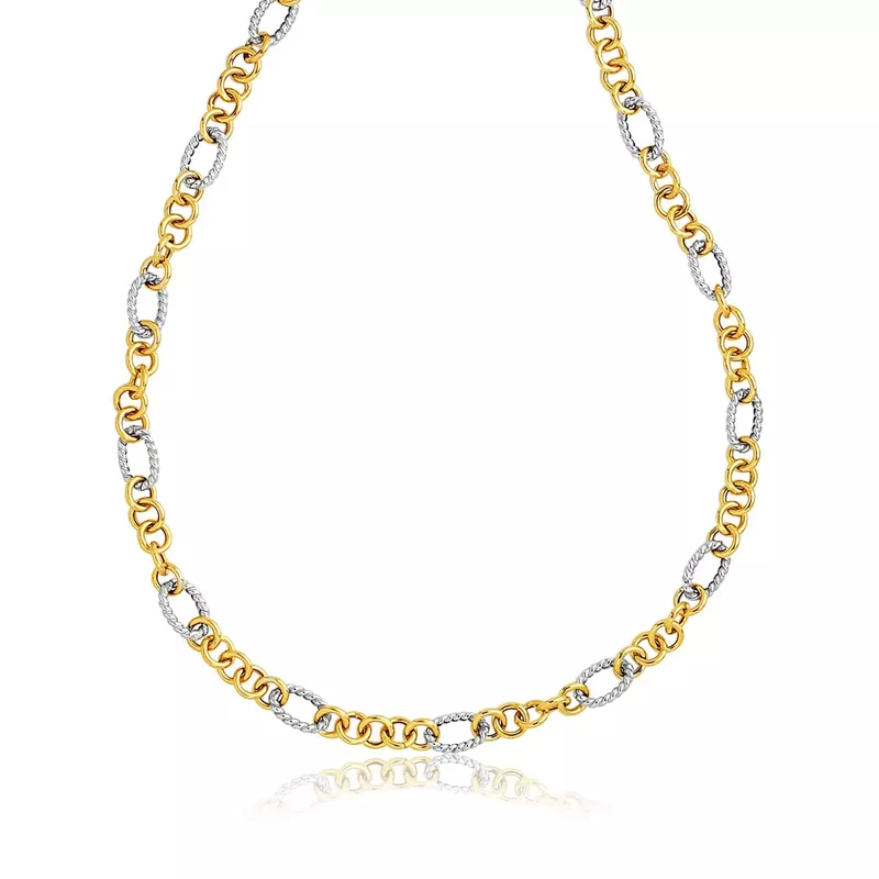 14k Two Tone Round and Cable Style Link Necklace (18 Inch)