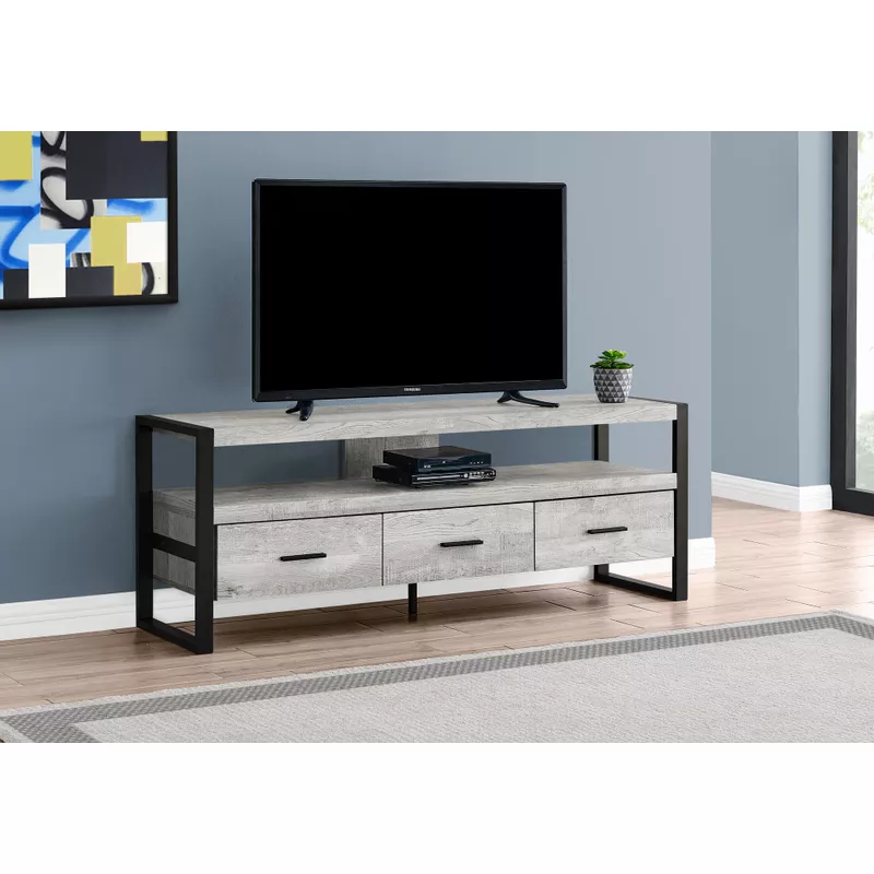 TV Stand/ 60 Inch/ Console/ Media Entertainment Center/ Storage Drawers/ Living Room/ Bedroom/ Metal/ Laminate/ Grey/ Black/ Contemporary/ Modern