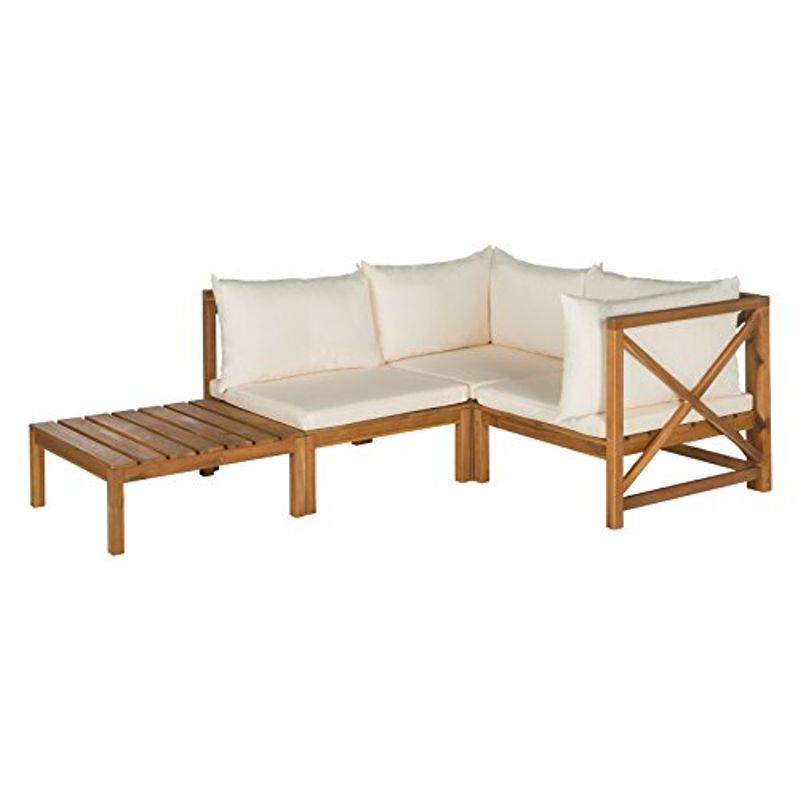 Safavieh Outdoor Collection Lynwood Outdoor Sectional Sofa, Teak Brown and Taupe
