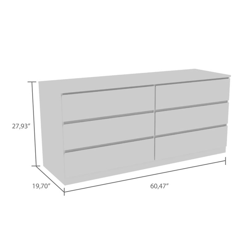 FM FURNITURE Seul Modern Minimal Six Drawer Double Dresser with Superior Top - Light Grey-White