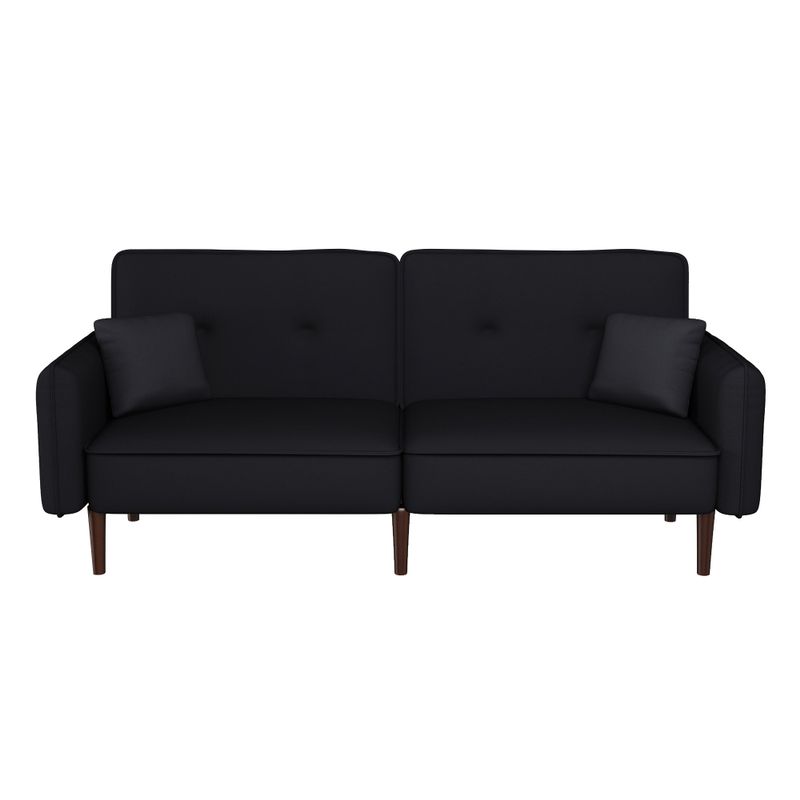 Convertible Futon Sofa Bed with Solid Wood Legs in Cotton Linen Fabric - Black