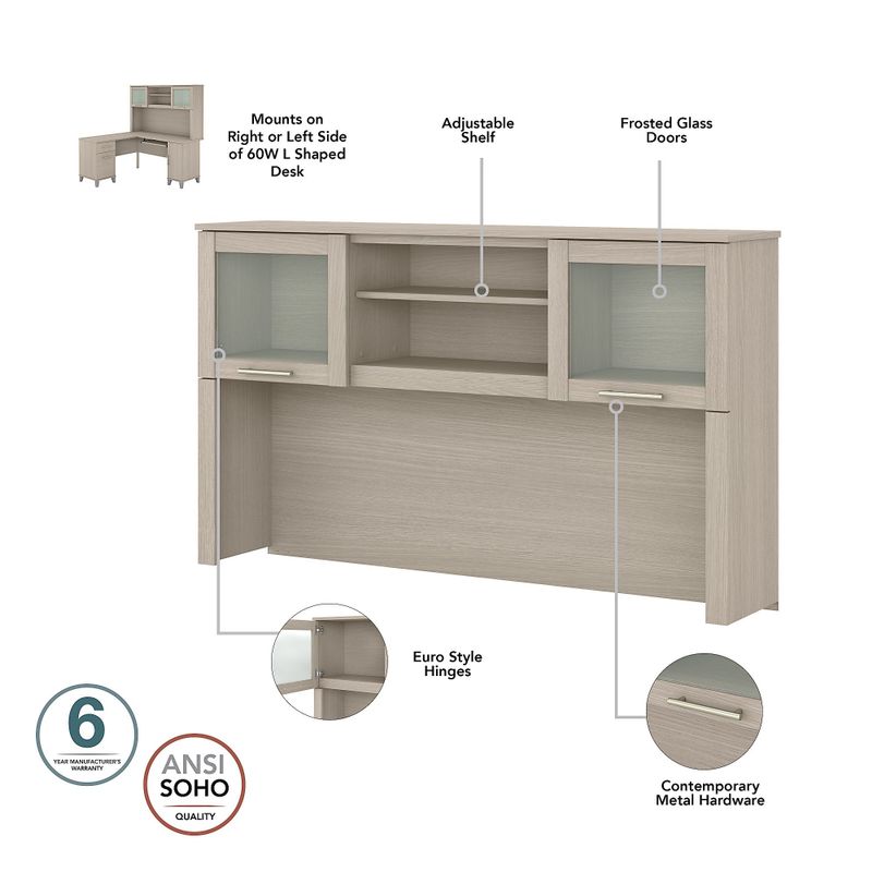 Somerset 60W L Shaped Desk with Hutch - Sand Oak