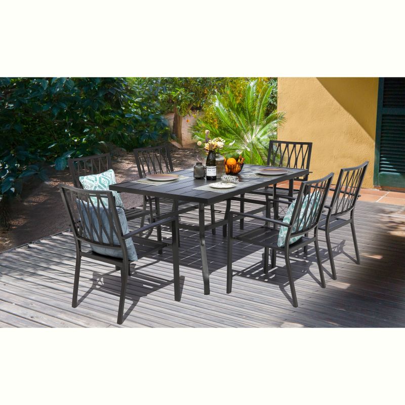 7-piece Metal Stackable Outdoor Dining Set - N/A - Black