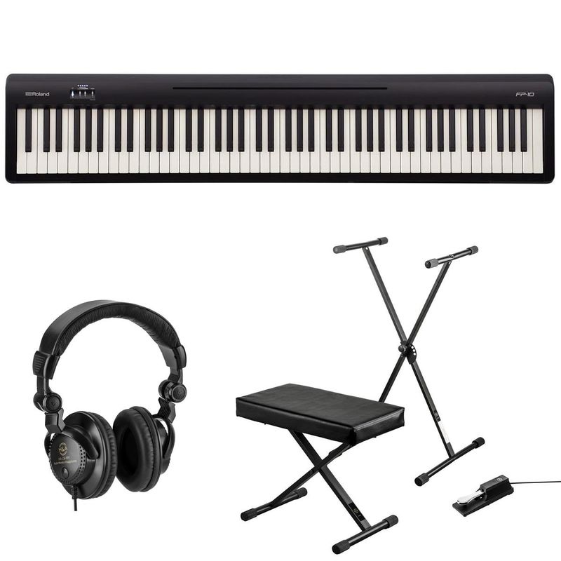 Roland FP-10 88-Key Digital Piano, Bundle with Keyboard Stand, Keyboard & Piano Bench, Sustain Pedal , Closed-Back Studio Monitor...