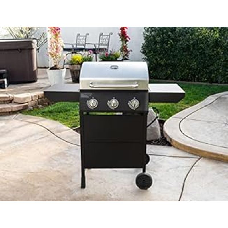 Nexgrill Premium 3 Burner Propane Barbecue Gas Grill, Side Table Open Cart with Wheels, Outdoor Cooking, Patio, Garden Barbecue Grill,...
