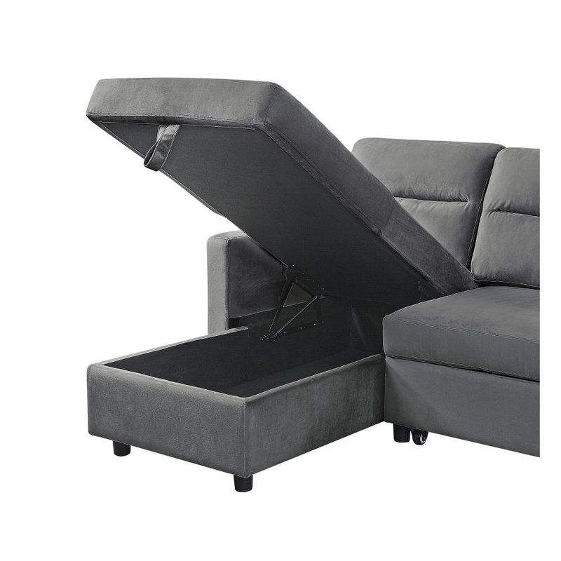 Velvet Reversible Sleeper Sectional Sofa - Dark Gray