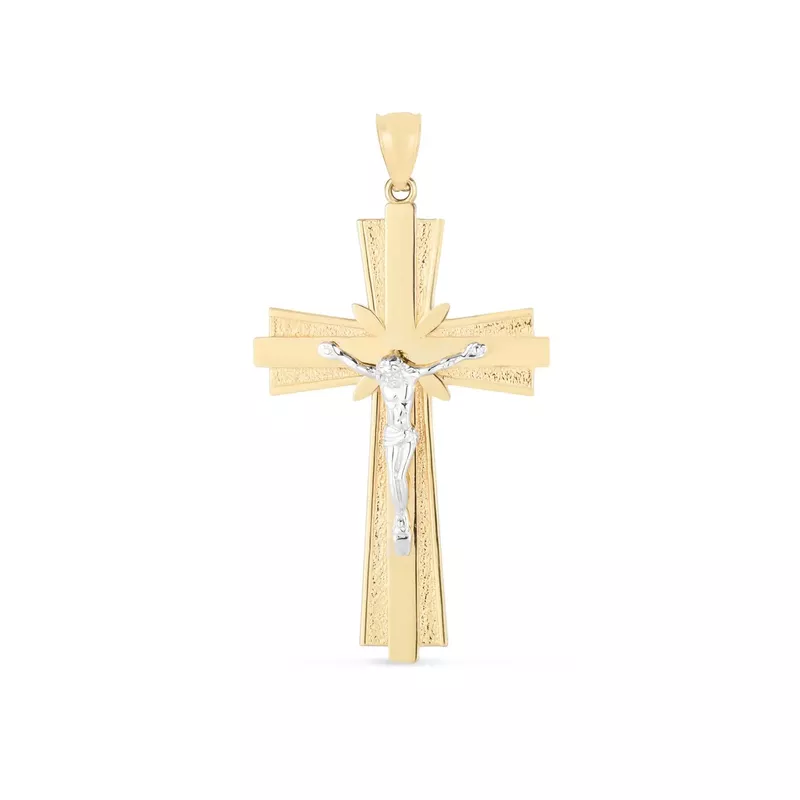 14k Two Tone Gold High Polish Diamond Cut Cross Pendant