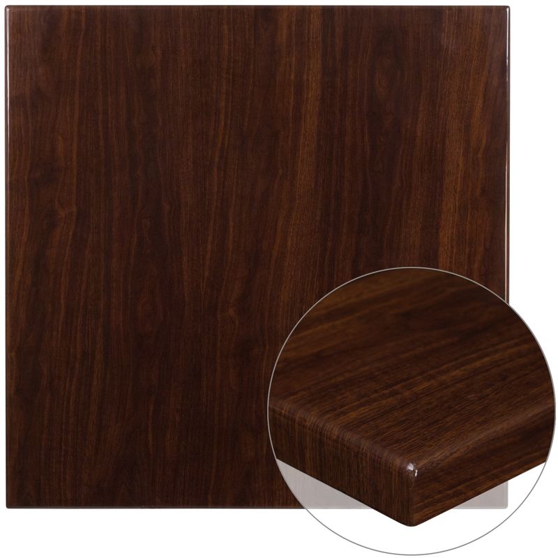 36" Square High-Gloss Walnut Resin Table Top with 2" Thick Drop-Lip - 36"W x 36"D x 2"H - Walnut