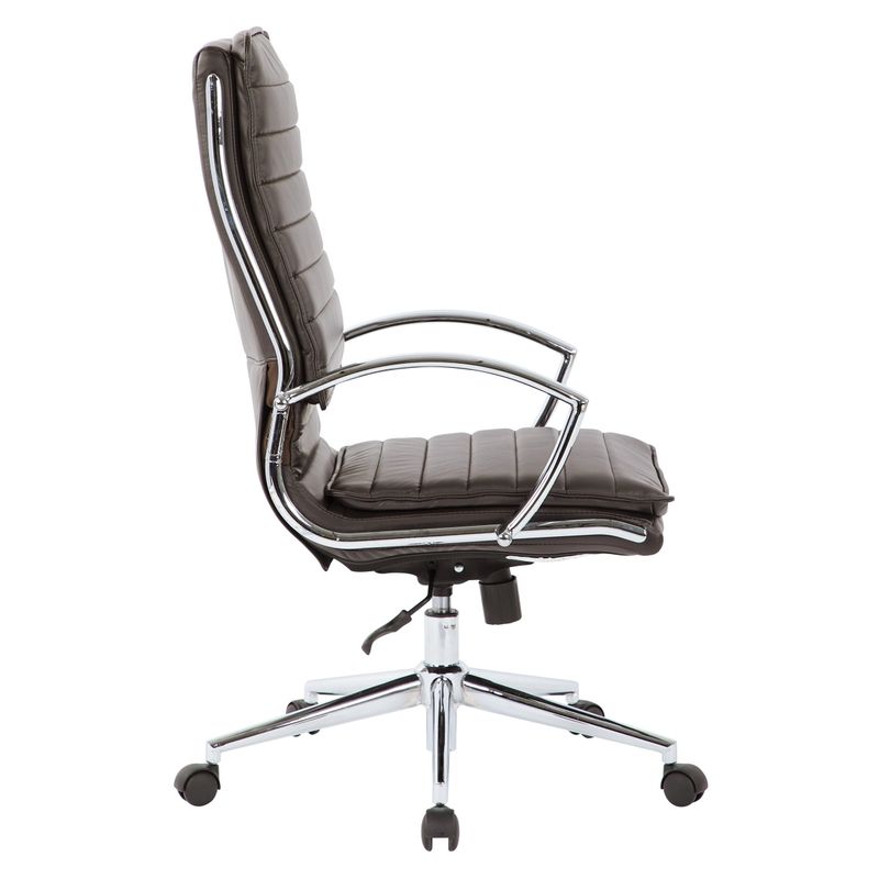 High Back Professional Managers Faux Leather Chair with Chrome Base and Removable Sleeves - Brown/Silver
