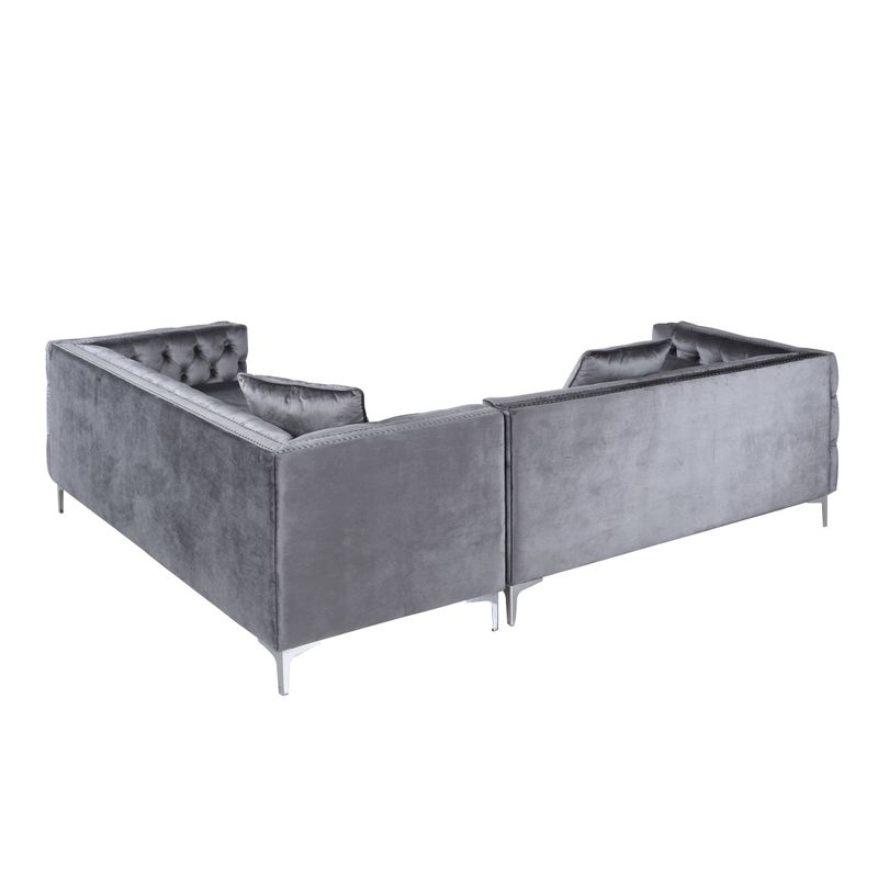 Chic Home Susan Silvertone Foam/Metal/Velvet Right-facing Sectional Sofa w/ Pillows - Grey