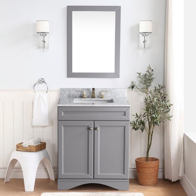 BATHLET 30" Bathroom Vanity Set with Mirror Ceramic Sink - Rectangular Sink - White Base