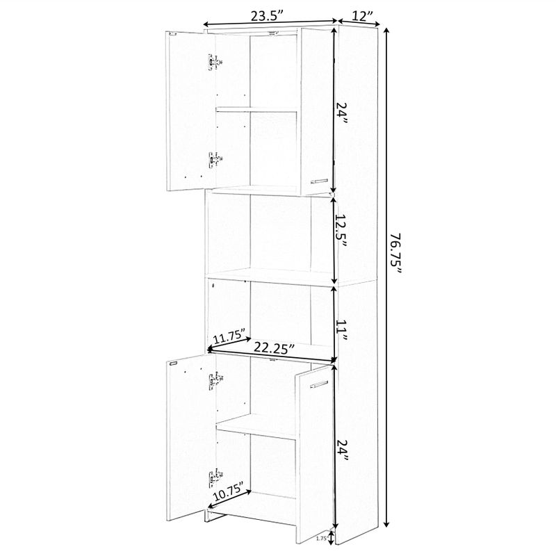 Standing Bathroom Linen Tower Storage Cabinet, White - Wide