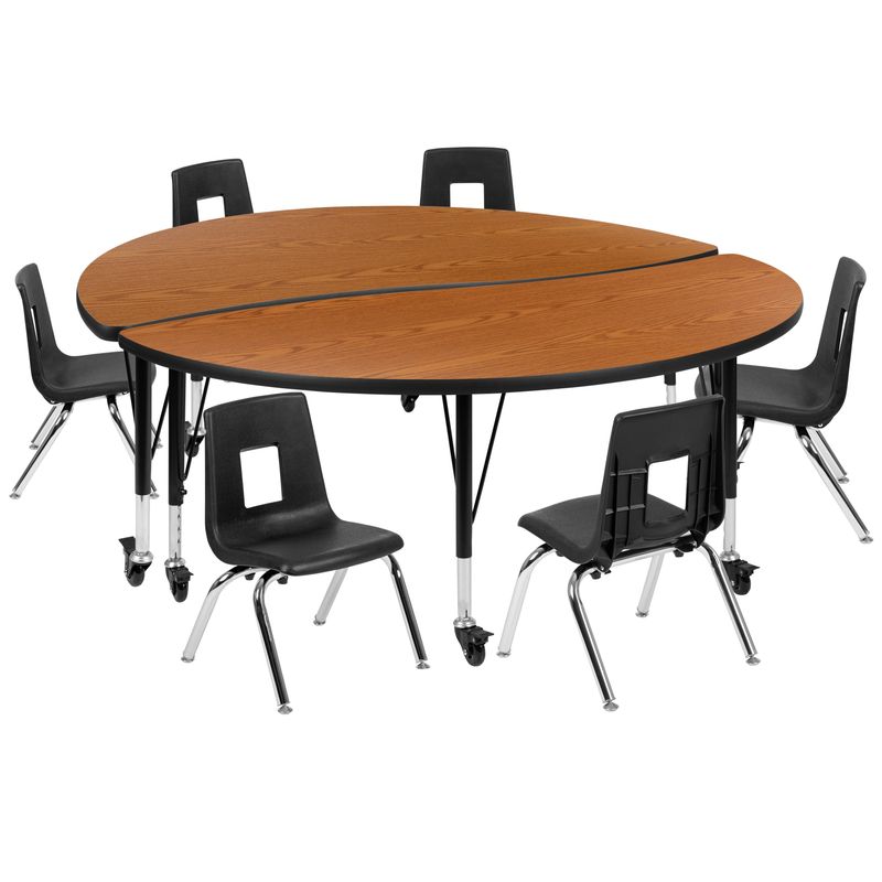 Mobile 60" Circle Wave Collaborative Laminate Activity Table Set with 12" Student Stack Chairs - Grey