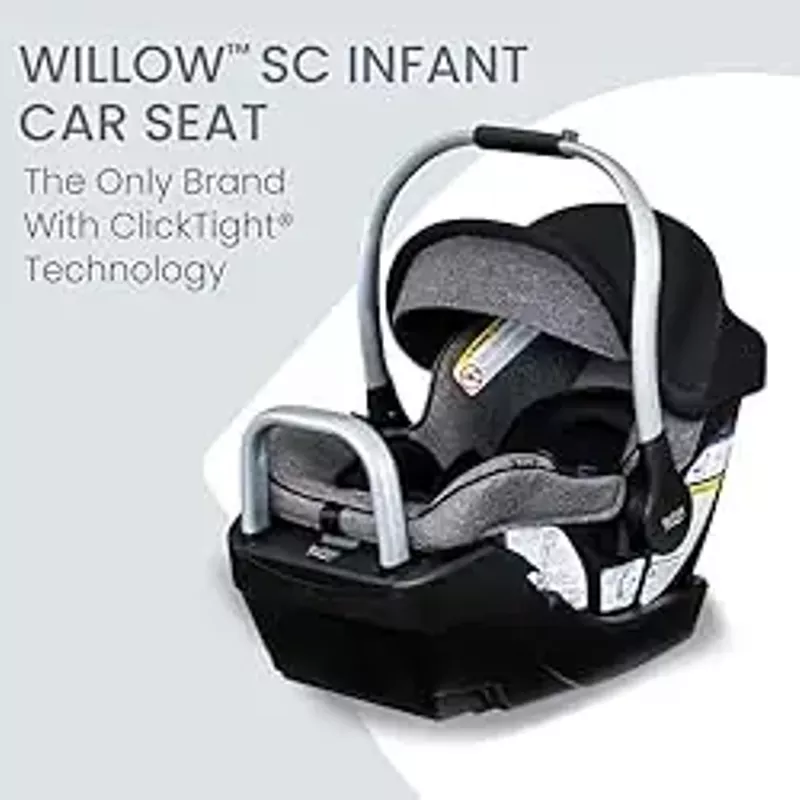 Britax Willow SC Infant Car Seat, Rear Facing Car Seat with Alpine Base, ClickTight Technology, RightSize System, Pindot Onyx
