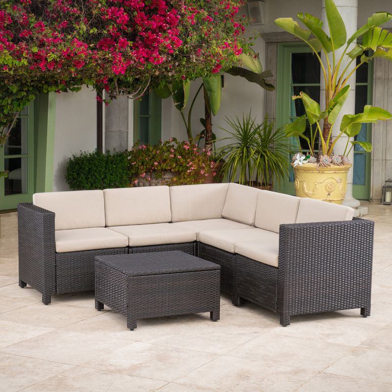Puerta Outdoor 13-piece Wicker Patio Set with Cushions by Christopher Knight Home - Dark Brown with Beige Cushions