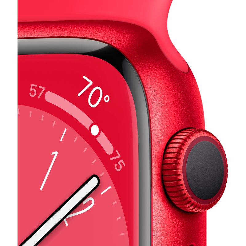 Left Zoom. Apple Watch Series 8 (GPS) 41mm Aluminum Case with (PRODUCT)RED Sport Band - M/L - (PRODUCT)RED