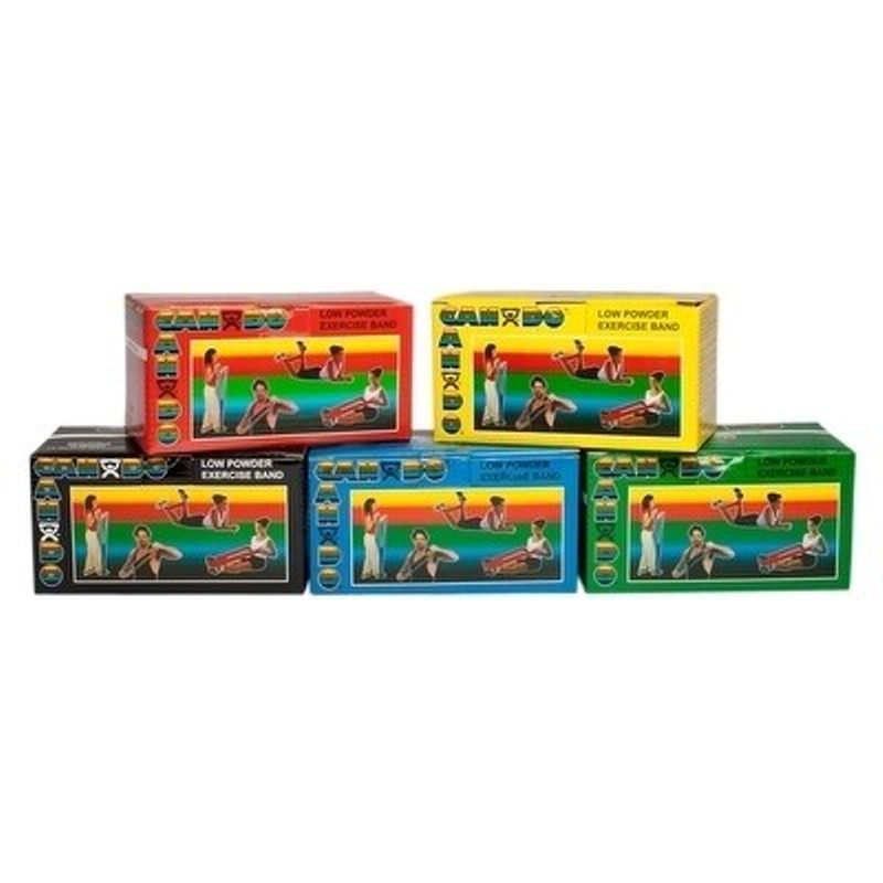 CanDo® Low Powder Exercise Band - 6 Yard Rolls, 5-Piece Set (1 each: Yellow, Red, Green, Blue, Black)
