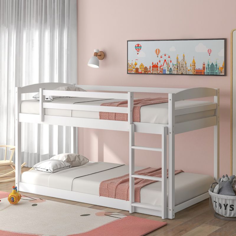 Nestfair Twin over Twin Floor Bunk Bed with Ladder - Grey