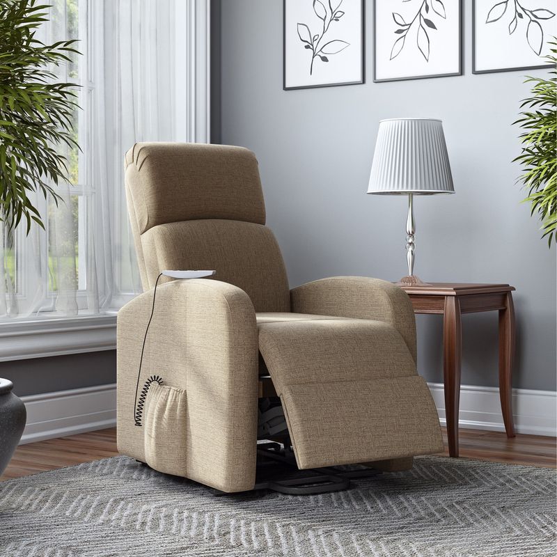 Strick & Bolton Modern Power Recline and Lift Chair with Heat and Massage - Chestnut Brown