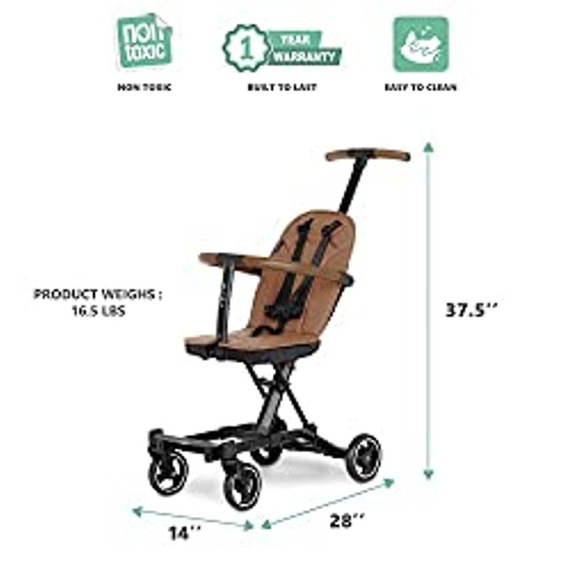 Evolur Cruise Rider Stroller, Lightweight Stroller with Compact Fold, Easy to Carry Travel Stroller, Cognac