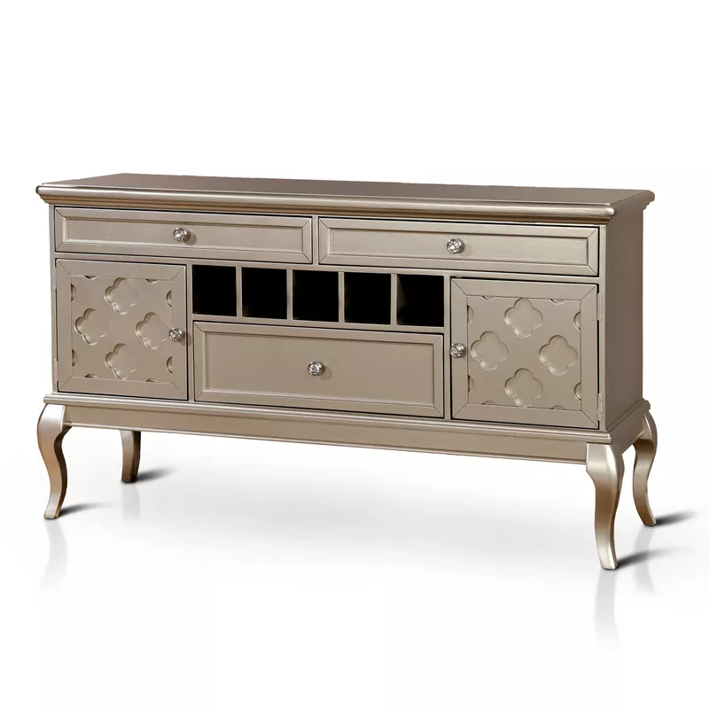 Transitional Wood Wine Rack Sideboard in Gold Champagne