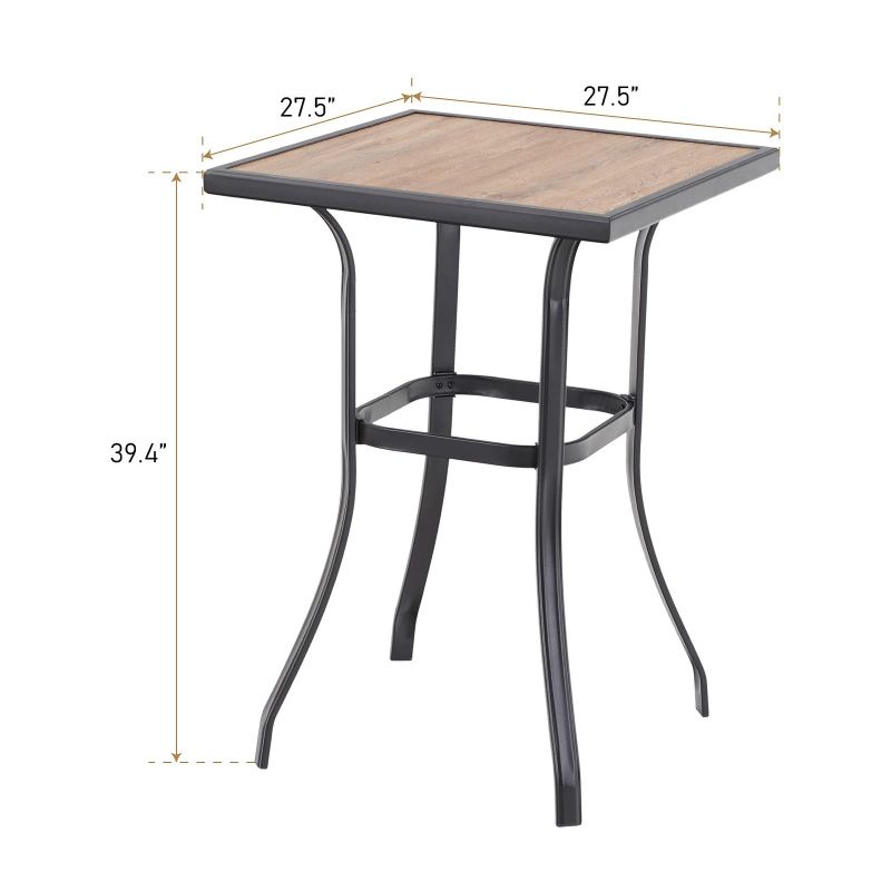 MFSTUDIO Patio Bar Table Outdoor Metal Bar Table Square Bistro Bar Table 27.5" x 27.5" - Walnut