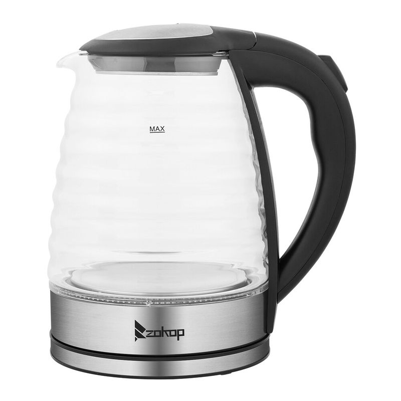 1.8L Stainless Steel Electric Kettle, Borosilicate Glass Kettle - Black+Silver