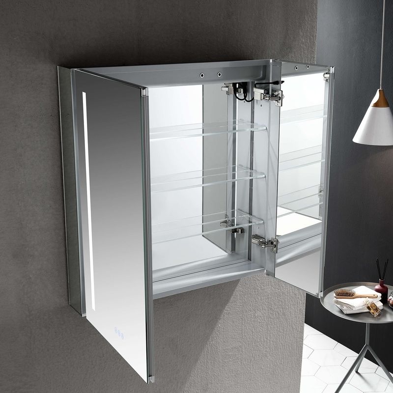 LED-lit Medicine Cabinet with Mirrors, Defogger, and USB Outlets - 20x32 - Hinge on Right