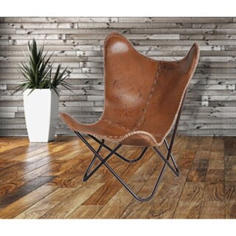 Carbon Loft Larkin Rustic Brown Leather Butterfly Chair - Brown