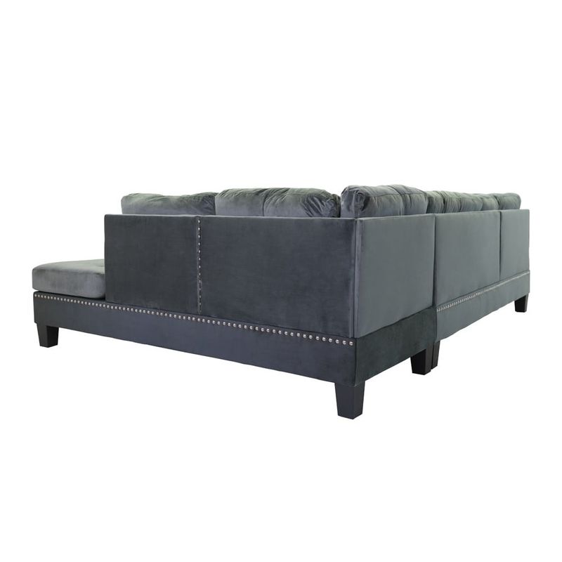 L-Shape Sectional Sofa w/Ottoman and nailhead trim accent - Dark Grey