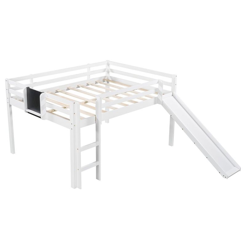 Merax Wood Loft Bed with Slide, Stair and Chalkboard - Grey - Twin