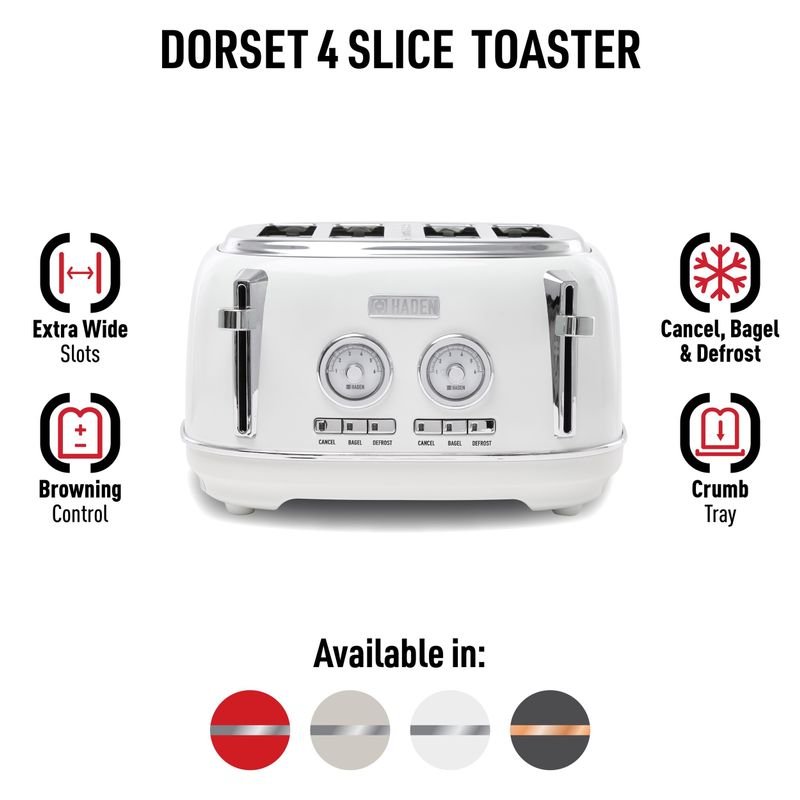 Haden Dorset Stainless Steel 4-Slice Toaster - White