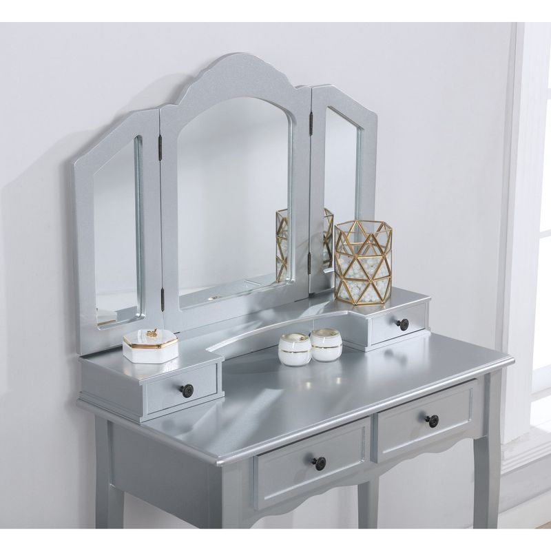 Copper Grove Ruscom Wooden Vanity Make Up Table/Stool Set - Silver