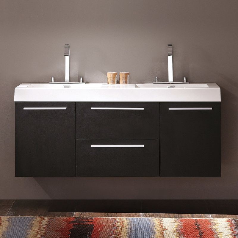 Fresca Opulento Black Modern Double Sink Bathroom Cabinet w/ Integrated Sinks - Opulento Black Cabinet w/ Integrated Sinks